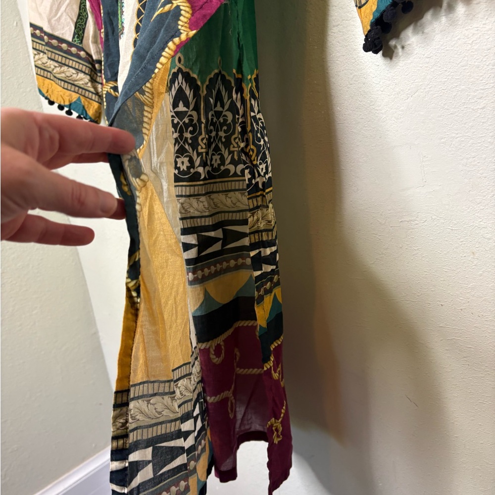 J. Pret Bohemian Floral Print Tunic Dress in Mustard, Teal & Burgundy Size Mediu - Picture 3 of 6